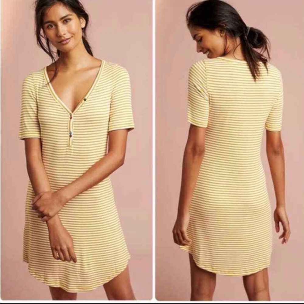 Anthropologie Pure + Good Striped Ribbed Henley Dress Size Medium NEW